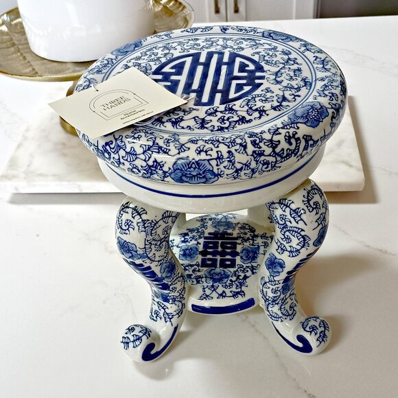 NEW! BLUE & WHITE CHINOSERIE PLANT STAND RISER - Picture 5 of 5
